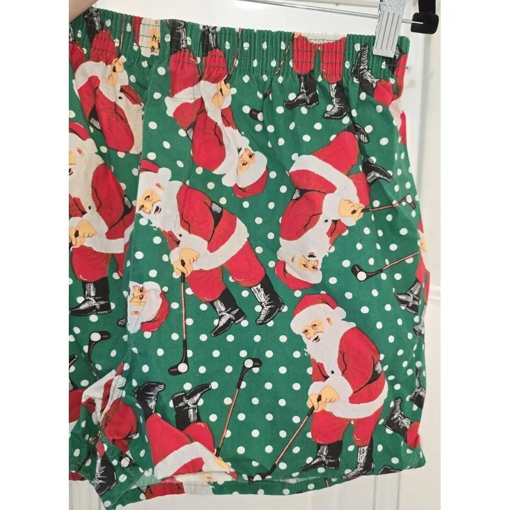 Vintage Joe Boxer Extra Large Santa Playing Golf Cotton Sleep Shorts‎ Christmas
